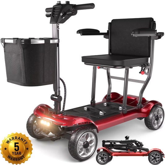 Ultra Lightweight Mobility Scooter for Seniors,43Lbs Aluminum Electric Wheelchair,Lithium Battery,Suitable for Travel,Red