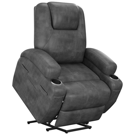 Electric Power Lift Recliner Chair with Massage for Elderly, PU Leather Home Theater Seat with Side Pockets and 2 Cup Holders Ergonomic Lounge Chair Single Sofa for Home Living Room