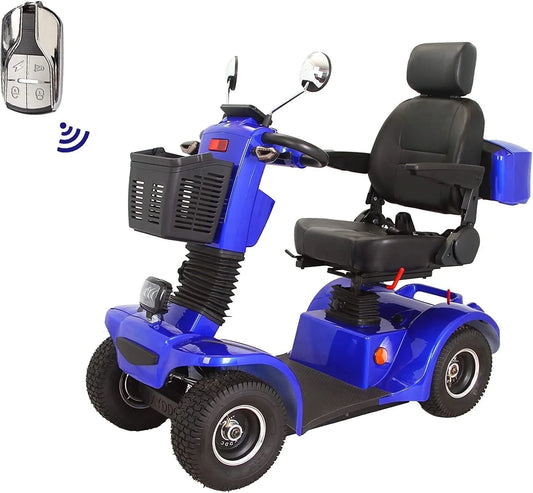 Secure Foldable 4-Wheel Mobility Scooter with Charger and USB Ports, Blue, 350 Lb Limit