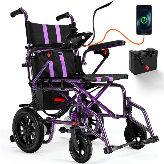 4-Wheel Foldable Travel Electric Wheelchair & Mobility Scooter – 286 Lb Heavy-Duty Power Chair, 15 Km Range(Purple)